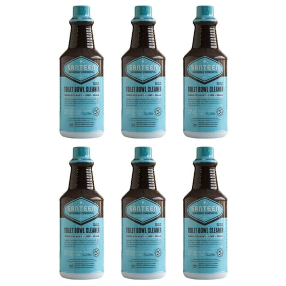 Santeen Liquid Toilet Bowl Cleaner, Calcium, Lime, Rust and Scale Remover with a 23% Hydrochloric Acid Formulation in a Quart (32oz) Bottle - 6pk
