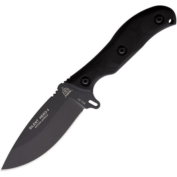 TOPS HER04-01 Silent Hero 4 4.25" Blade Solid Black Fixed Knife