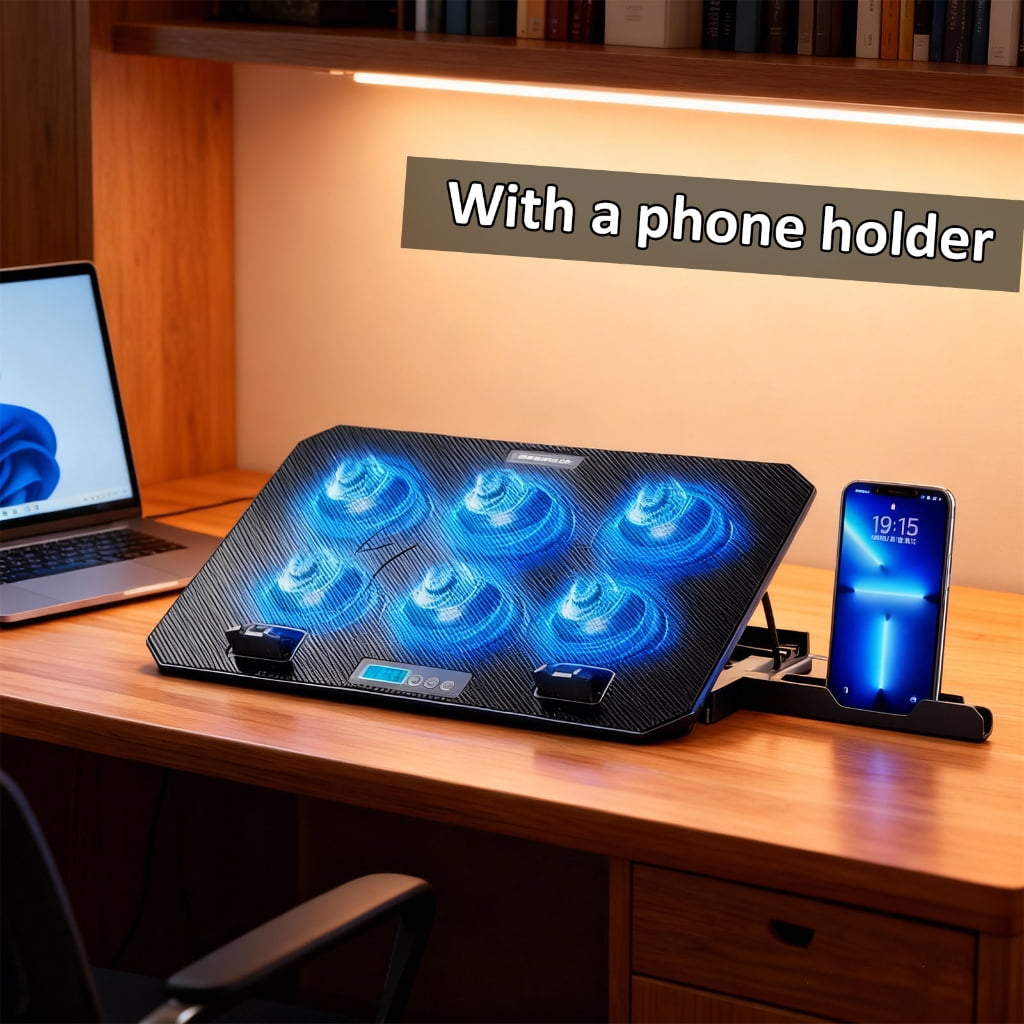 LED Gaming Laptop Cooling Pad Laptop Cooling Stand External Fan Height Adjustable Stand with 2 USB Port Phone Holder