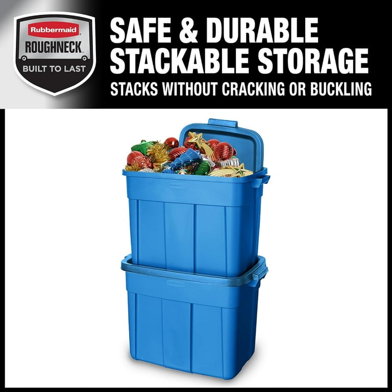 Rubbermaid Roughneck 40 Gallon Storage Totes, Pack of 2, Durable Stackable Storage Containers with Hinged Lids, Nestable Plastic Storage Bins for