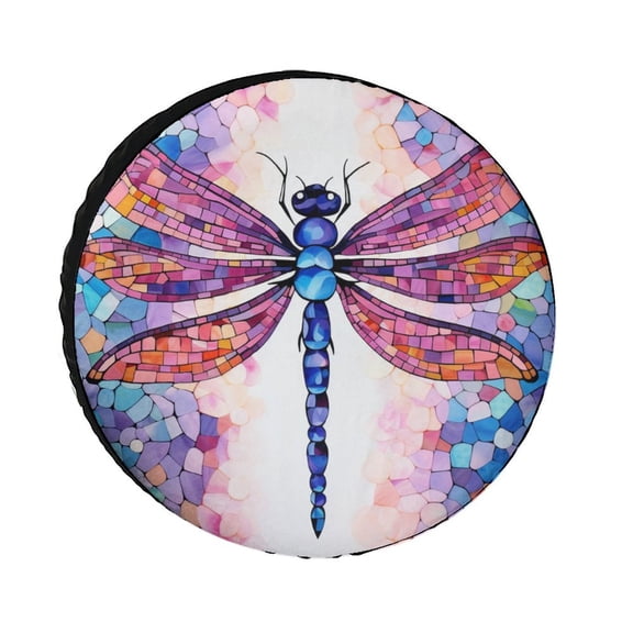 Spare Tire CoverDragon Fly In Purple And Blue Wheel Protectors Tyre Covers Weatherproof Wheel Covers Retro Vintage Tire Cover Fit for Trailers SUV Off-Road Vehicle Camper And Trucks 12inch