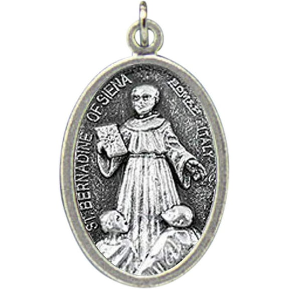 Saint Bernadine of Siena Bernardine Bernandine Patron of Those Who Suffer from Respiratory Disease Pray for Us Blessed Medal Silver Oxidized