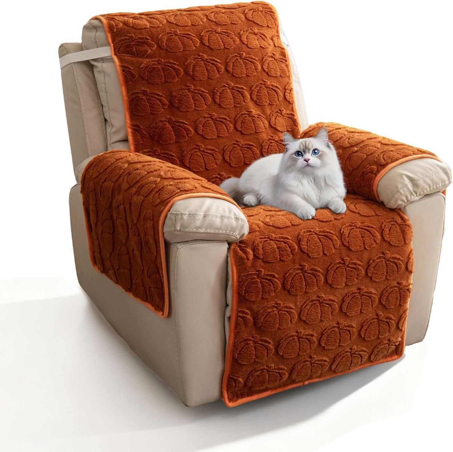TOPCHANCES Plush Recliner Chair Cover, Faux Rabbit Fur 1-Seater Sofa Cover, Washable Armchair Protector with Adjustable Elastic Belt for 23 Inches Recliner (Coffee)