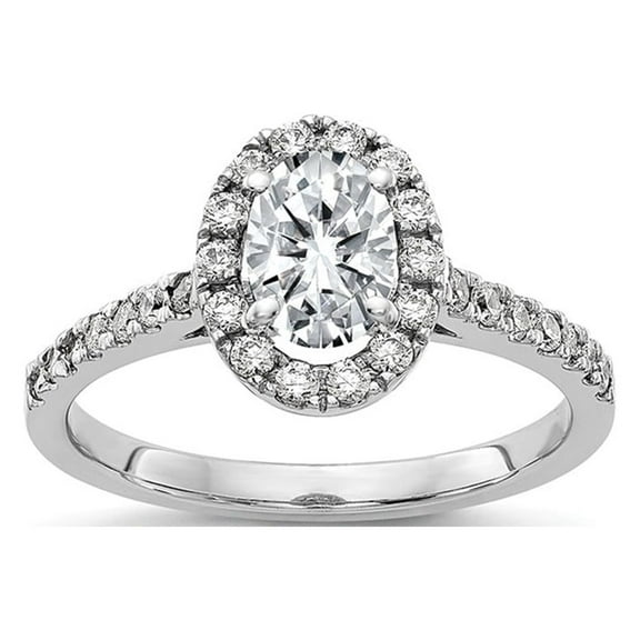 14K White Gold Ring Band Moissanite Oval Round & Halo Engagement G H I True Light Moissanit