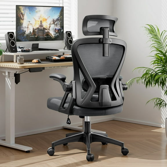 COOLHUT Ergonomic Office Chair, High Back Mesh Office Desk Chair with Headrest 500LBS, Executive Office Chair with Adjustable Aremrest,Dark Gray