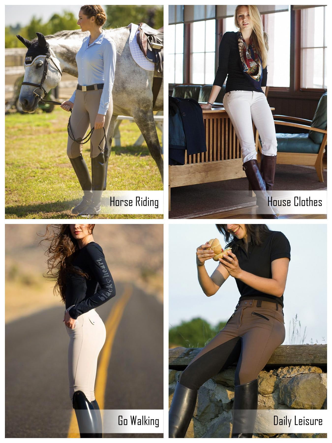Women's Horse Riding Pants with Zipper Pockets Knee-Patch Schooling Tights Equestrian Breeches for Women khaki L