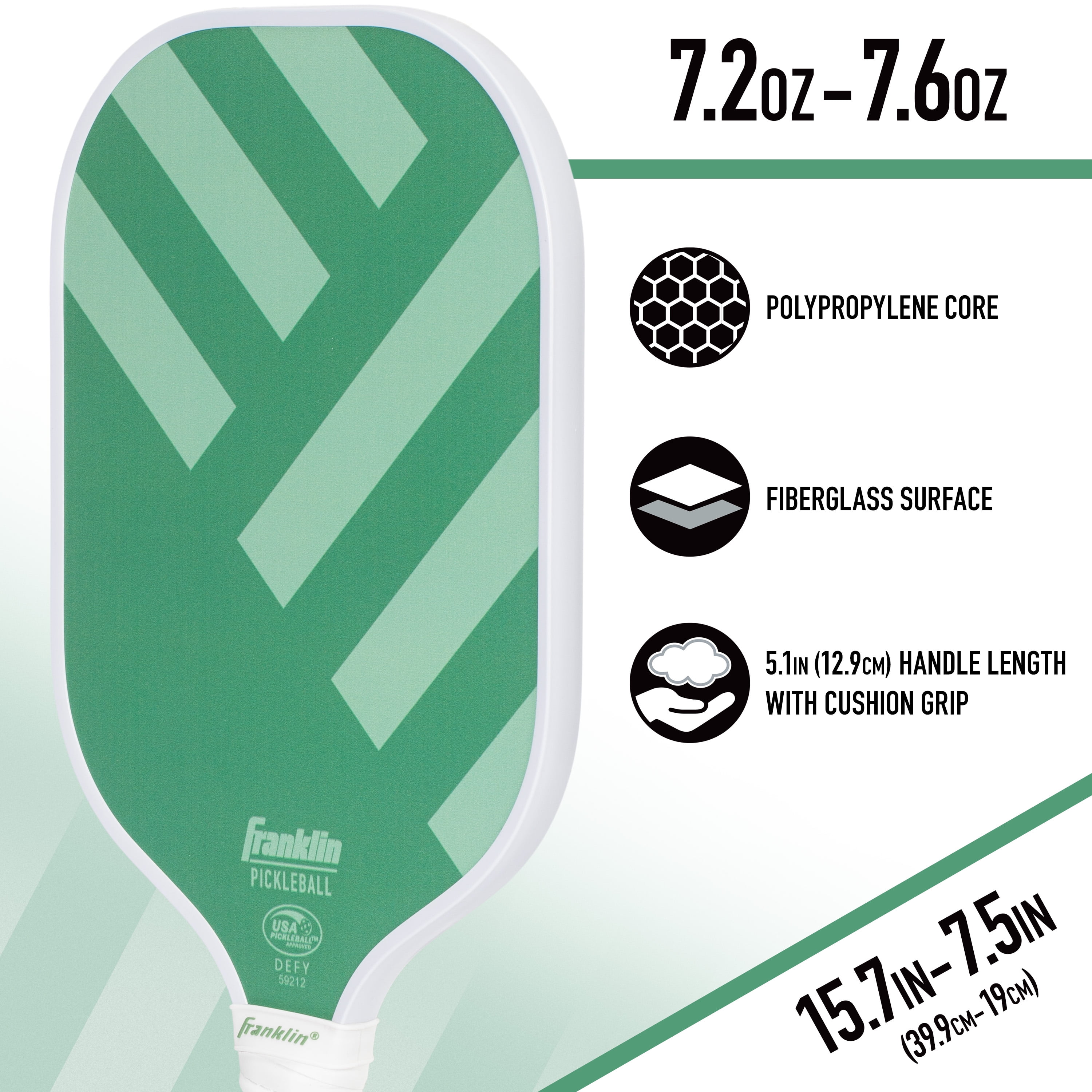 Franklin Sports Pickleball Paddle - 8.8mm Polypropylene Core - DEFY - Official USAP Approved - Green