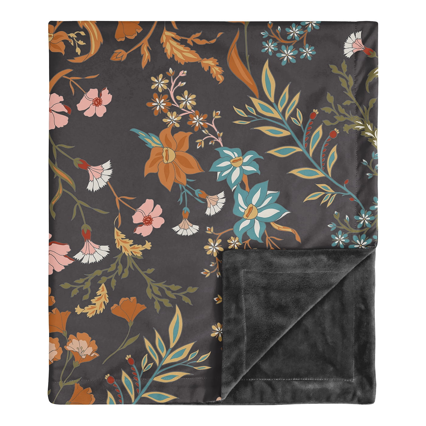 Sweet Jojo Designs Boho Floral Wildflower Black and Orange Girl Baby Receiving Security Blanket
