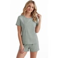 thumbnail image 5 of LUBOT 2026 Bamboo Viscose+Cotton Pajamas for Women Soft PJ Set 2 Piece Cooling Short Sleeve Summer Nightwear Sleepwear Sage Gray M, 5 of 7