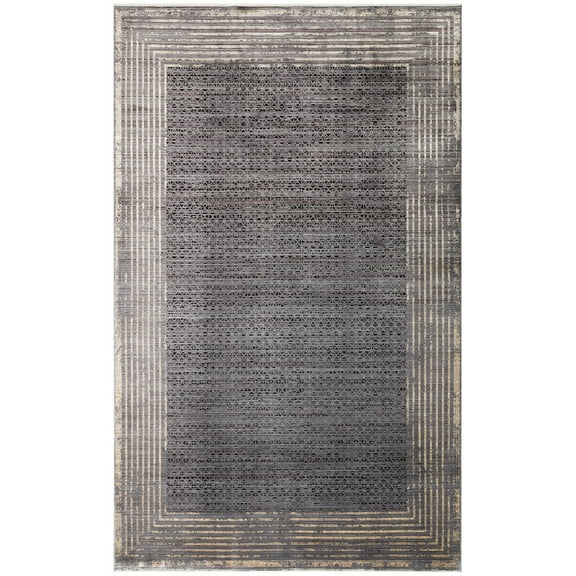 Seattle Anthracite Oriental Viscose Area Rugs for Living Room Jacquard Textured Modern Rugs Soft Geometric Rug for Bedroom Washable Rug Non-Slip Bohemian Carpet Perfect for Dining Room Office Beige