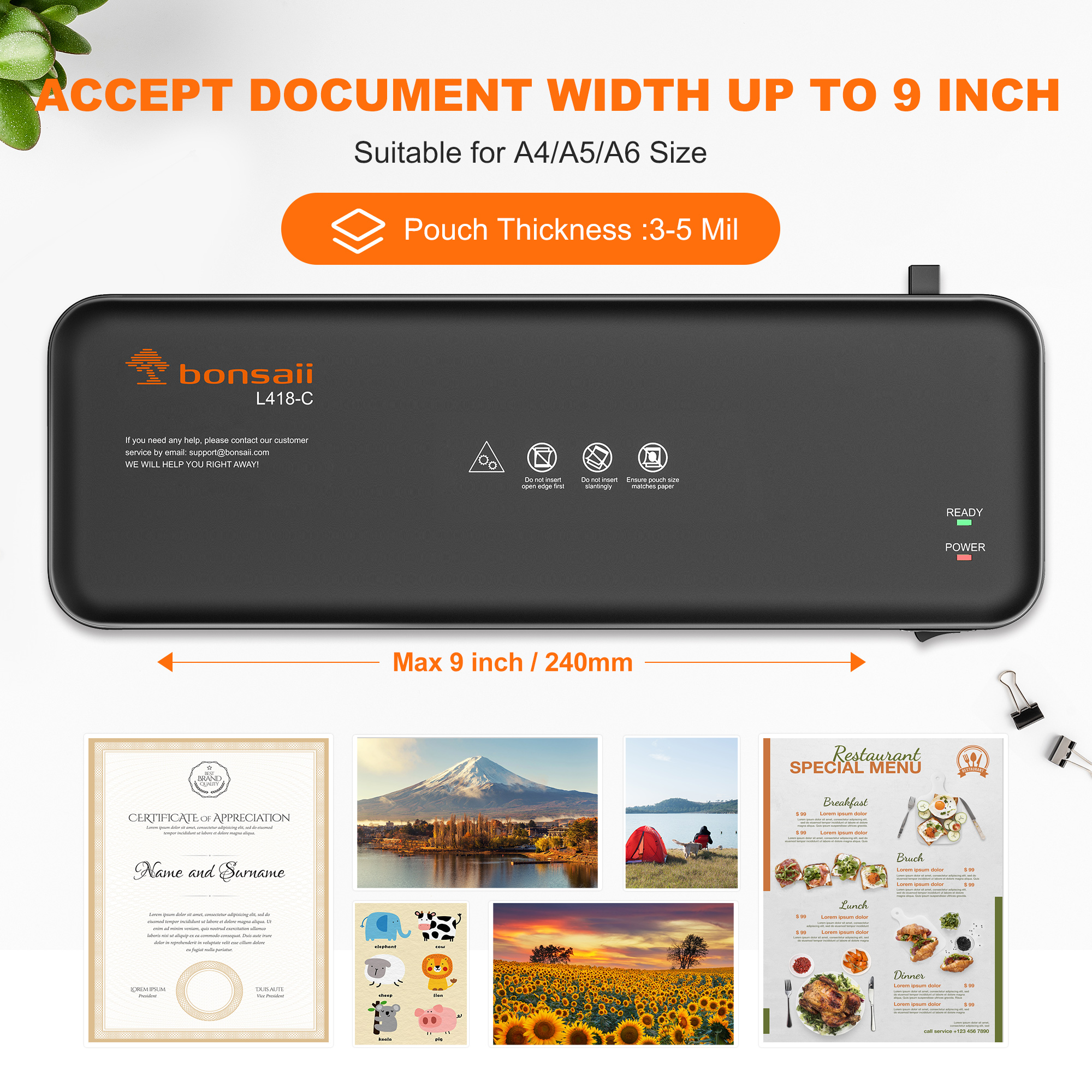 Bonsaii 9 Inch Thermal Laminator with 20 Laminating Pouches photo 2
