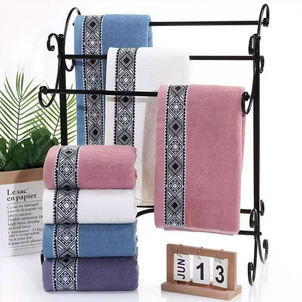 Toalla de baño de algodón suave, 75x34 cm, gruesa y absorbente, color liso - blanco, azul, rosa - una pieza