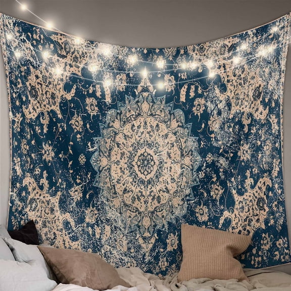 Navy Blue Boho Large Tapestry for Bedroom Wall Hanging Tapestry, Modern Geometric Abstract Ehtnic Ceiling Backdrop Tapestries Poster Blanket Wall Decor for Teens Room Living Room Dorm 86" x 104"