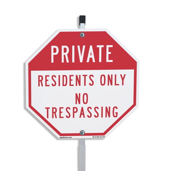 Private Residents Only No Trespassing 10 inch X 10 inch Octagon Plastic Sign with Aluminum Mounting Stake Weather Resistant UV Protected for Workplace Private Property and Construction