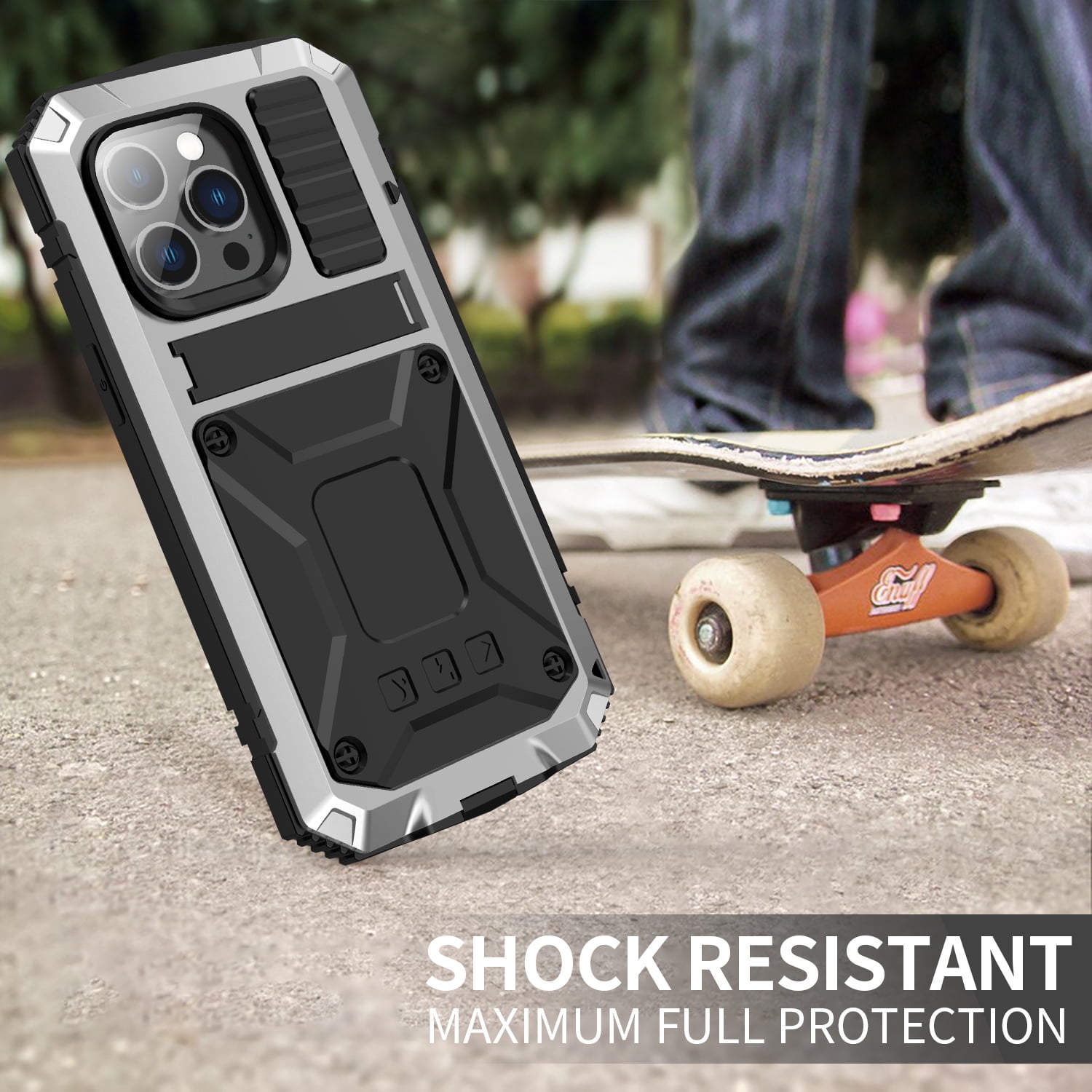 iPhone 14 Pro Max Rugged Full-Body Case, Metal Bumper Built-in Screen Protector&Kickstand,Dustproof and Drop-Proof,Full Body Protection Heavy Duty Rugged Military Cover For iPhone 14 Pro Max, Silver