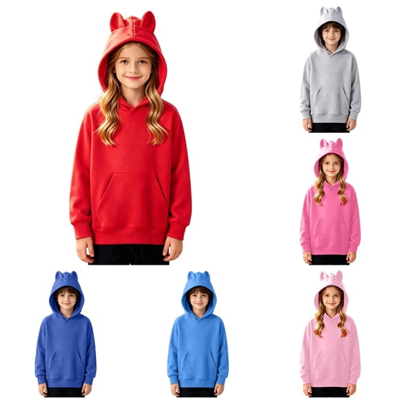 WhouRiu Boys Girls Solid Color Hoodie Kids Unisex Long Sleeve Hooded Pullover With Pockets Autumn Winter Cozy Soft Sweatshirts,9-10 Years