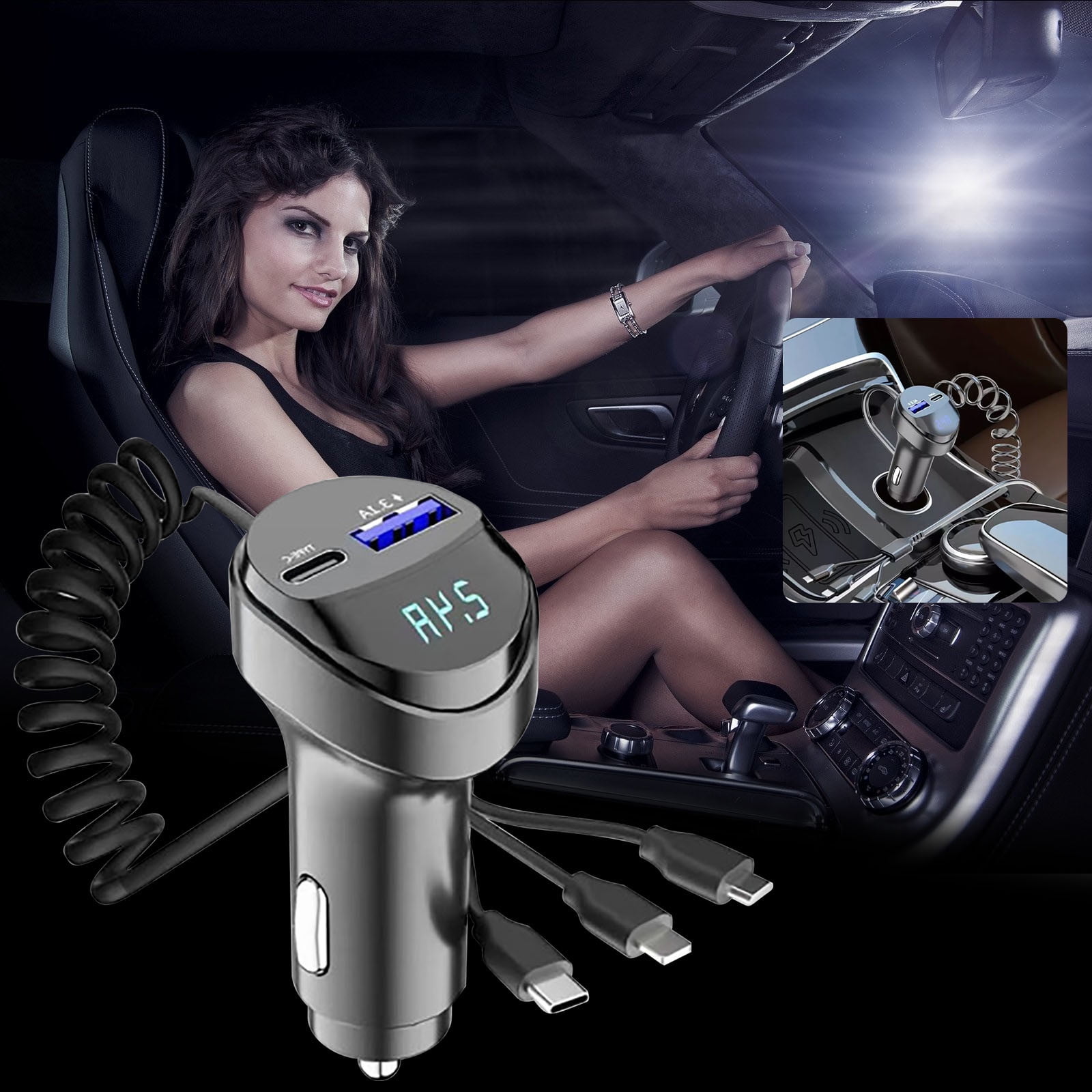 Chmadoxn Home Appliances Car Charger PD Fast Charger Three Adapters Charging Plug Charging Cable High Power Smart Dual USB Car Charger Charging Cable