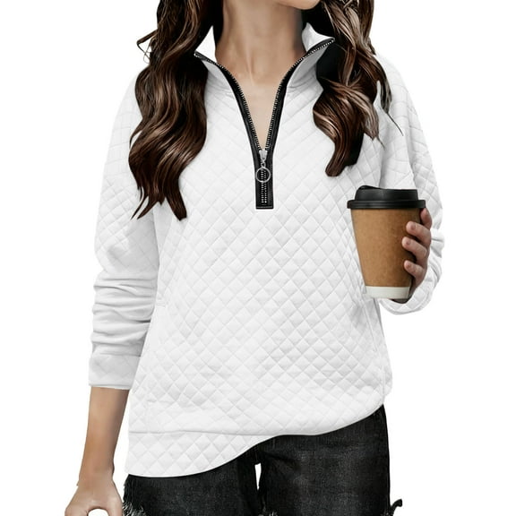 OGLCCG Girl's Quarter Zip Sweatshirts Casual Ribbed Quilted V Neck Collared Pullovers Tops Lightweight Fall Winter Tunics Shirts 4-15 Years