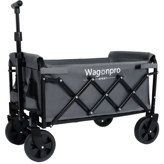 Dual-Layer Collapsible Wagon Cart with Expandable Storage 360° Swivel Wheels Heavy Duty Foldable Outdoor Utility Wagon for Beach Camping Garden