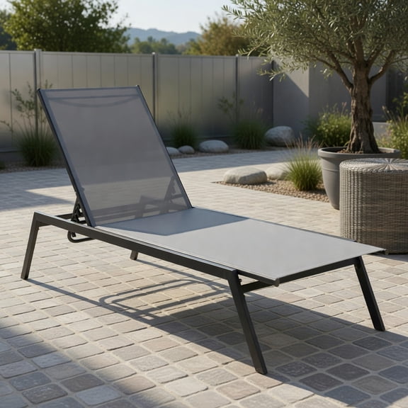 Resenkos Outdoor Adjustable Chaise Lounge Chair – Lay-Flat Steel Frame Sun Lounger with Quick-Drying Breathable Fabric, Grey Patio & Poolside Recliner