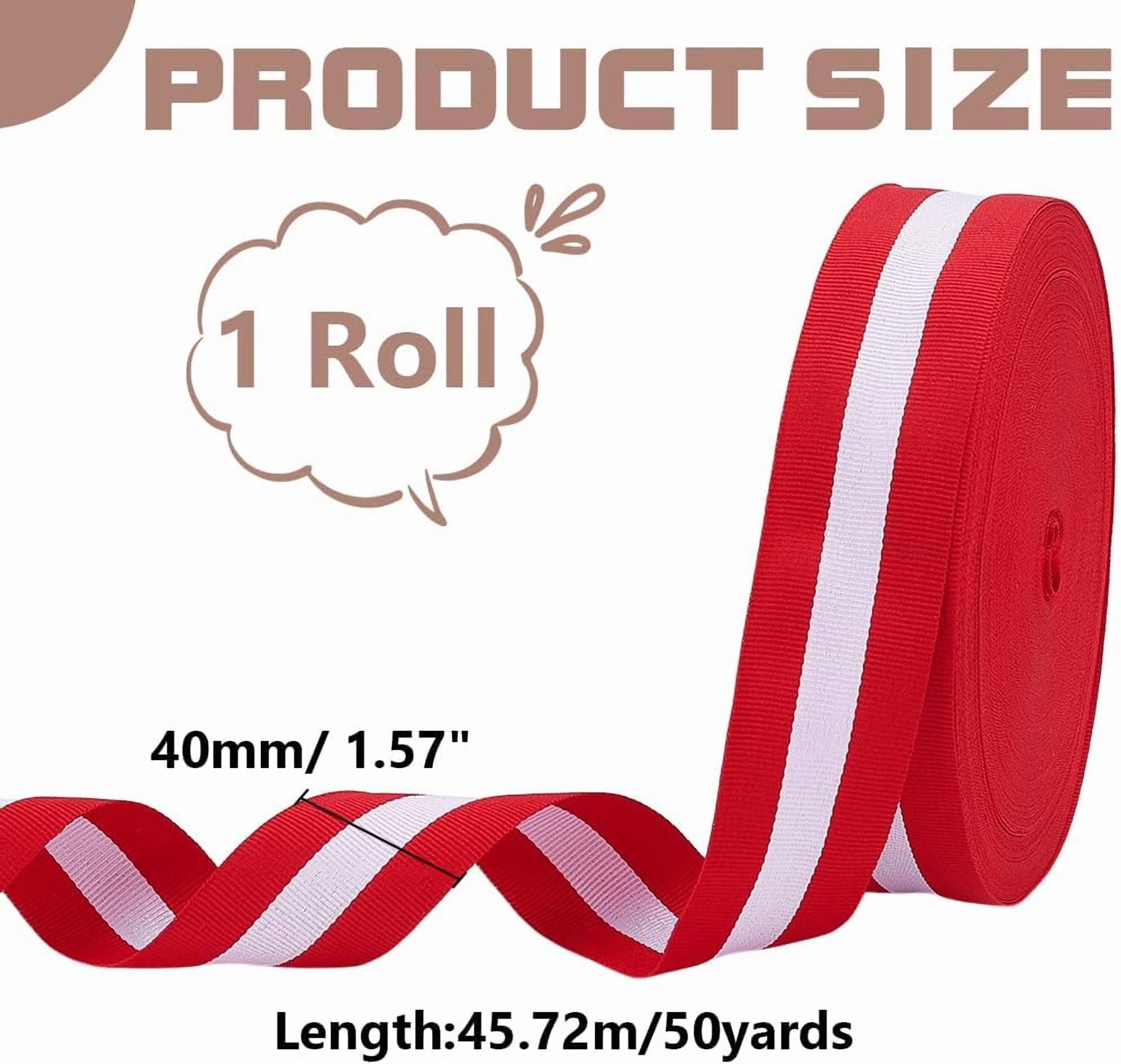 1roll 50 Yards Red White Blue Striped Grosgrain Ribbon 1.57" Polyester Double Faced Stripe Craft Gift Wrapping Embellishments Ribbon for Garment Home Party Wedding Christmas Decorations Colorful