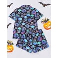 thumbnail image 7 of Emy Dola Women Halloween Silk Pajamas Sets 2 Piece Button-Down Satin Sleepwear Ghost Pumpkin Skull Print Short Sleeve Loungewear S-2XL, 7 of 7
