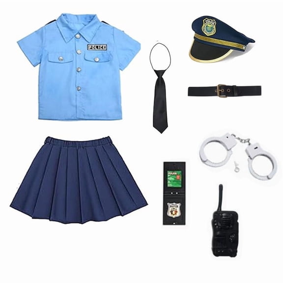 5pcs Female Police Costume for Kids, Role Play Dress-Up Set for 3 - 10 Years Old-Blue