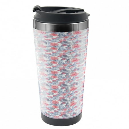 

Floral Travel Mug Intertwined Lily Lotus Flora Steel Thermal Cup 16 oz by Ambesonne