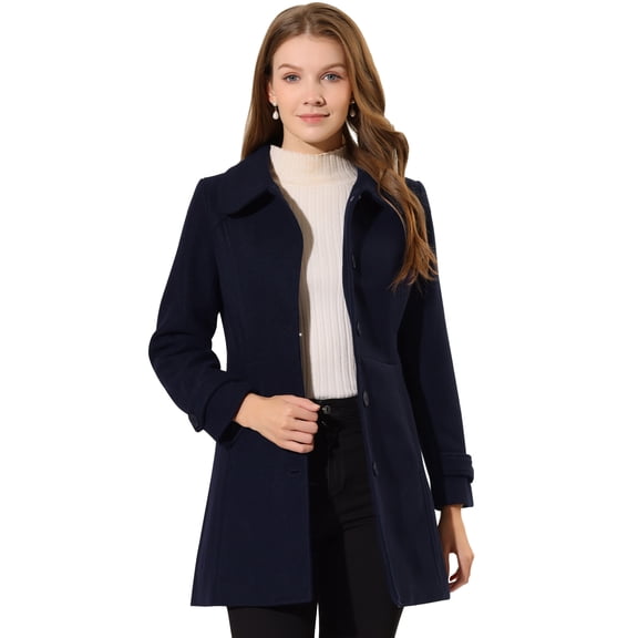 Abrigo de Invierno Allegra K Cuello Peter Pan Mujer Azul oscuro XS