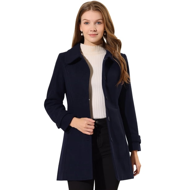 Abrigo de Invierno Allegra K Cuello Peter Pan Mujer Azul oscuro XS