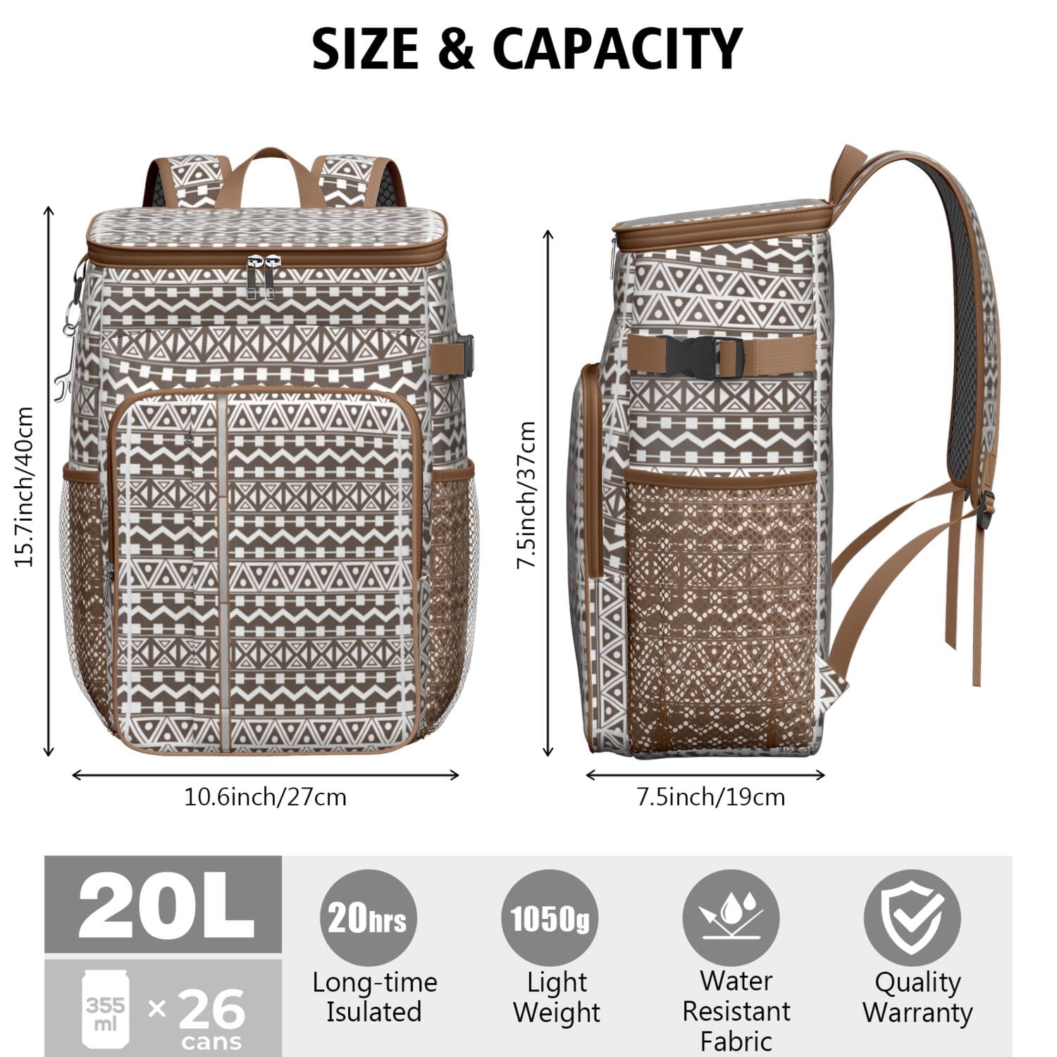 Travel Cooler Bag - Boho Bohemia Pioneer Flower Geometric Line Art Camping Beer Cooler Backpack with Bottle Opener- Waterproof Insulated Picnic Backpacks - Cooler Bag for Beach