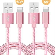 CUWIRE Chargers 2 Pack 6FT 10FT Charging Cable Cords Nylon Braided USB Data Sync Charge Charger Compatible for iPhone X/8/8 Plus/7/7 Plus/6/6S/6 Plus/5S/SE/Mini/Air/Pro Cases, Pink
