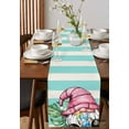 thumbnail image 2 of Pink Gnomes Summer Burlap Cotton Table Runner 14x72 Inches Long, Tropical Leaves Aqua Stripes Farmhouse Table Runners, Outdoor Dining Tablecloths Decor for Baby Shower/Party/Wedding, 2 of 6