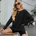 thumbnail image 3 of SWSMCLT Women's Long Sleeve Sweatshirt Fashion Fall Crewneck High Low Pullover Tops Soft Loose Ribbed Sweatshirts Black Medium, 3 of 5