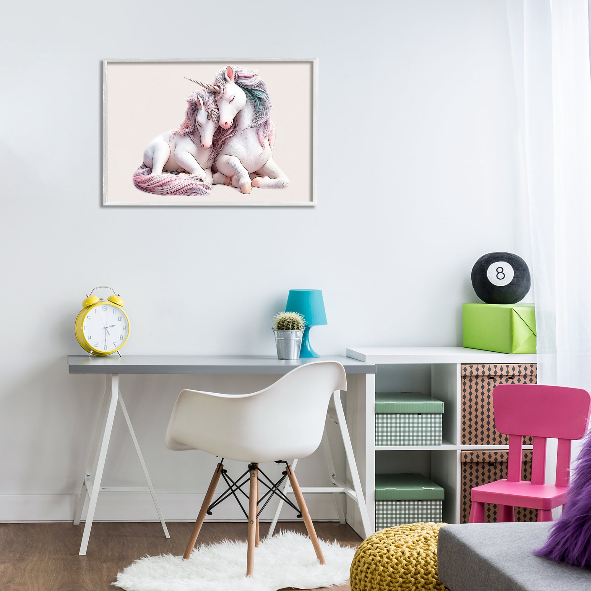 Stupell Industries Hugging Unicorn Pair Animals & Insects Painting White Framed Art Print Wall Art, 30 x 20