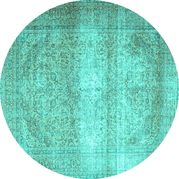 Ahgly Company Machine Washable Indoor Round Persian Turquoise Blue Traditional Area Rugs, 3' Round