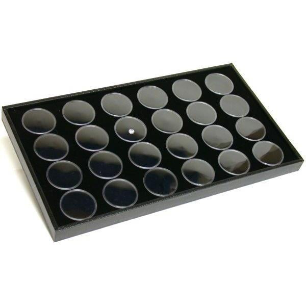 GEM TRAY STACKABLE 25 SPACE BLACK FOAM WHITE JARS WHITE TRAY 
