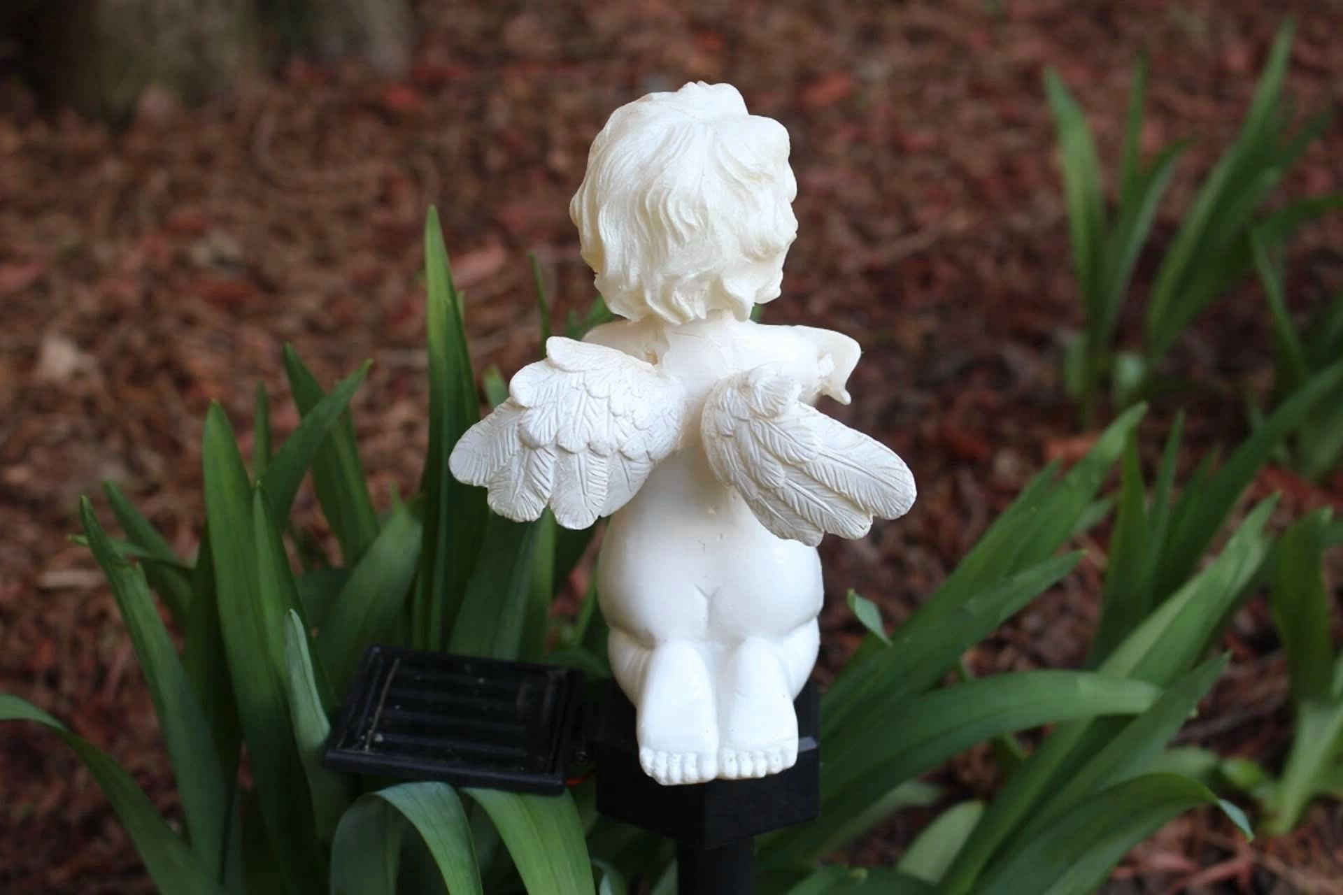BRAWN- Solar Cherub Angel Statue Garden Yard Art Led Light Outdoor Lawn Pathway Decor
