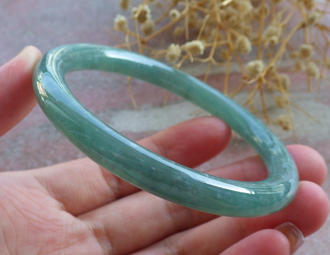 Icy Green Natural A JADE Jadeite Circle Bangle Bracelet 57 mm 683862 TN