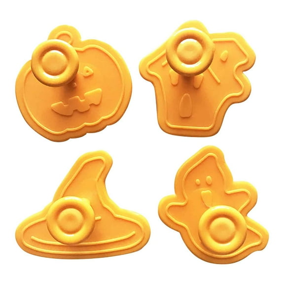 LanSuare 4Pcs Halloween Cookie Cutters Set, DIY Embossed Bun Baking Tools, Witch Hat, Ghost and Pumpkin Shape Stamper, for Holiday Baking and Parties