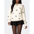thumbnail image 6 of Niceyoeuk Women's Autumn Knitted Sweater O-Neck Long Sleeve Bow Patch Pattern Solid Color Casual Cozy Soft Fashion Tops, 6 of 8