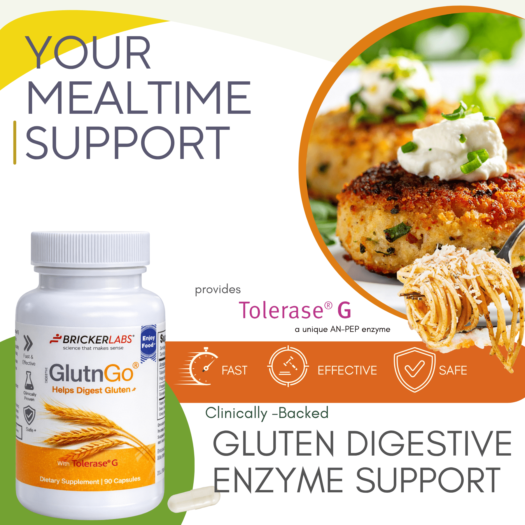 GlutnGo with Tolerase G 100mg – Gluten Digestive Enzyme Supplement, 90 Capsules