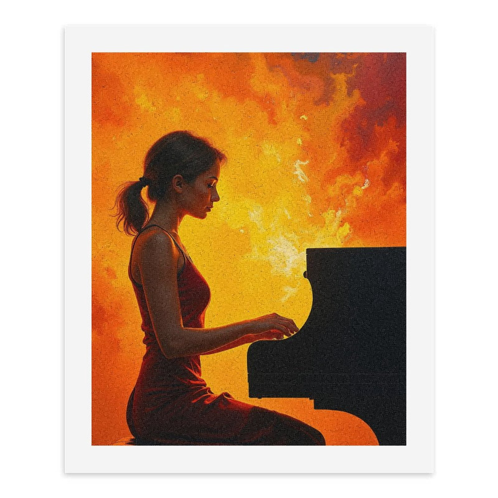 Paint By Numbers Kit for Adults Beginner - Pianist In Fiery Silhouette Mood DIY Canvas Painting Kits for Adults, Frameless Paint By Number for Adults for Home Wall Decor 16x20 Inch