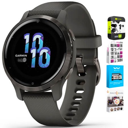 Garmin 010-02429-00 Venu 2S Fitness Smartwatch Slate Bezel with Graphite Silicone Band Bundle with Tech Smart USA Fitness & Wellness Suite and 1 Year Extended Protection Plan