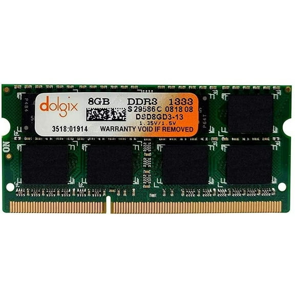 DOLGIX 8GB DDR3 PC3-10600 1333MHz SODIMM 1.5V CL9 2Rx8 Dual Rank 204 Pin Laptop Ram