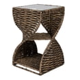 thumbnail image 3 of JONATHAN Y Suraya 14" Coastal Bohemian Handwoven Water Hyacinth Sculptural Twisted End Table with Glass Top and Storage Shelf, Brown, TBL2506B, 3 of 6