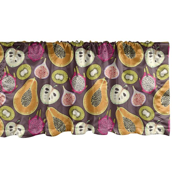 Fruit Art Window Valance, Exotic Fresh Food Pattern of Kiwi Fig Papaya Pitaya, Curtain Valance for Kitchen Bedroom Decor with Rod Pocket, 54" X 12", Multicolor, by Ambesonne