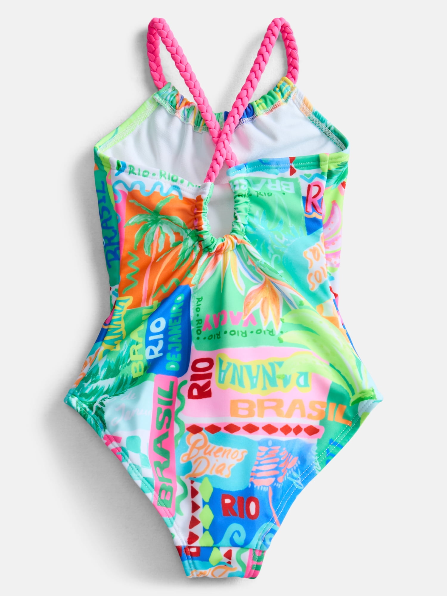 Wonder Nation Girls Cross-Back Strap Print Swim One-Piece, Sizes 4-16