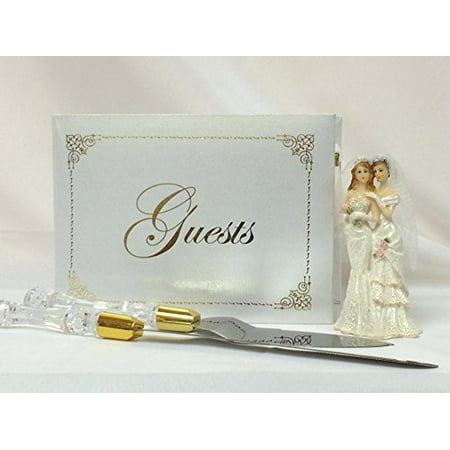 Lesbian Wedding  Guest Book with Gay Brides Couple Figurine 