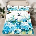 thumbnail image 2 of YST Girls Hydrangea Flower King Sheet Set Hummingbird Butterfly Bed Set,Blue Floral Bed Sheets Set Green Leaf Bedding Set Spring Blossoms Bedroom Decor,Lightweight 4 Piece, 2 of 5